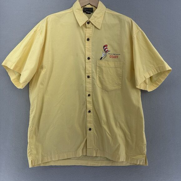 2004 Dr Seuss San Diego County Fair Staff Button Up Shirt Yellow Mens XL USA VTG - Picture 1 of 6